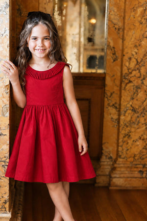 Organic Cotton Pleated Collar Party Dress, Red, Toddler & Kids
