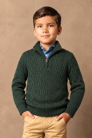 Organic Cotton Half Zip Cable Sweater, Forest Green, Boys, Sizes 2T-18, Family Matching