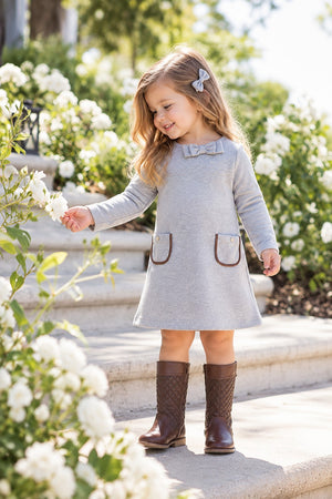 Organic Cotton Quilted Ponte Riding Baby Dress, Gray