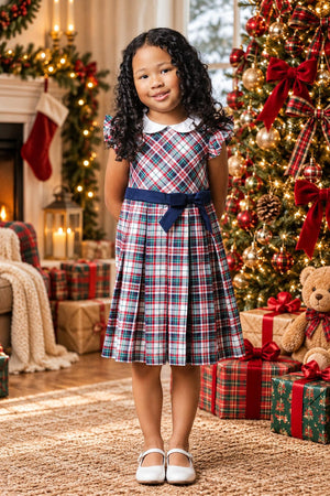 Organic Cotton Peter Pan Collar Party Dress, Holiday Tartan, Toddler & Kids, Family Matching