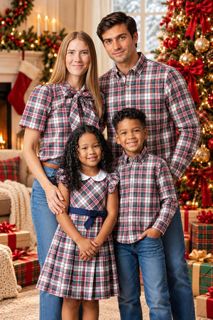 Organic Cotton Smocked Puff Sleeve Baby Dress, Holiday Tartan, Family Matching