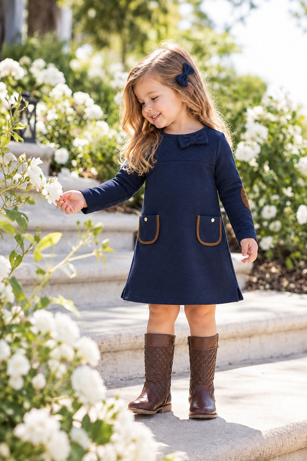 Organic Cotton Quilted Ponte Riding Baby Dress, Navy