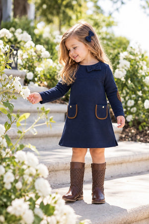 Organic Cotton Quilted Ponte Riding Baby Dress, Navy