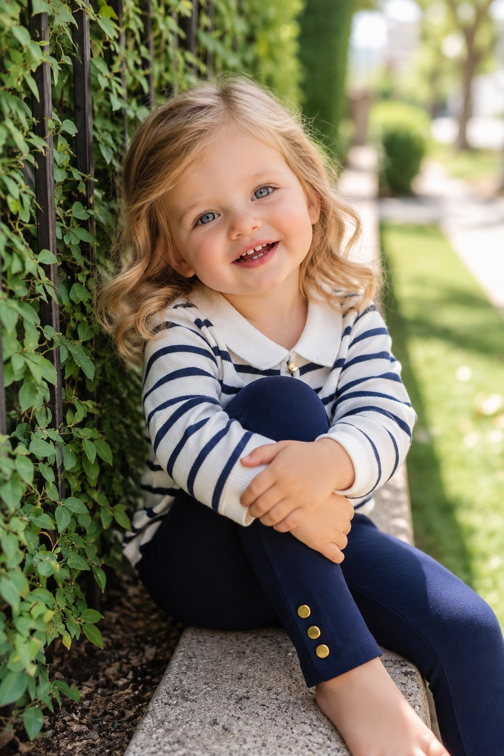 Organic Cotton Button Cuff Ponte Baby Pant, Navy