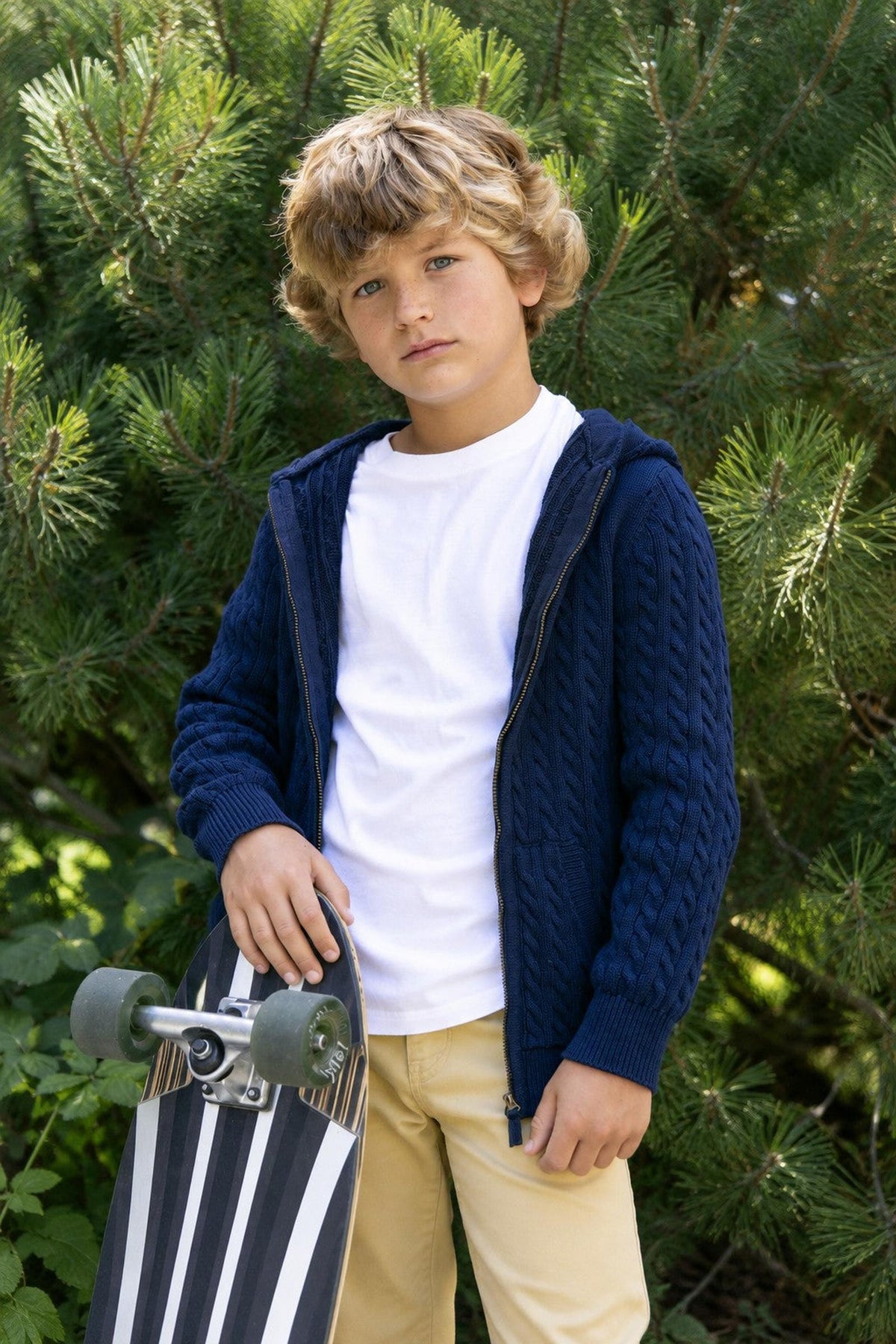 Organic Cotton Full Zip Hooded Sweater, Navy, Sizes 2T-18