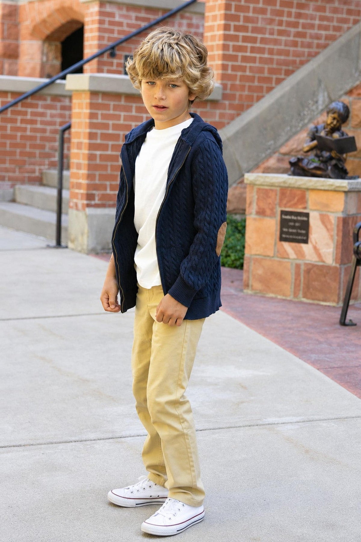 Organic Cotton Full Zip Hooded Sweater, Navy, Sizes 2T-18