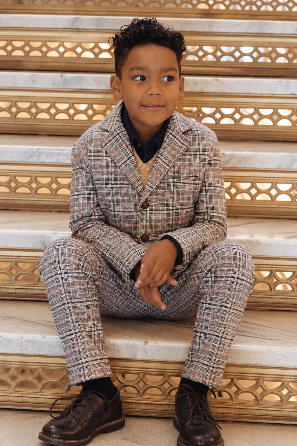 Organic Brushed Cotton Suit Jacket, Navy Glen Plaid, Sizes 2T-16