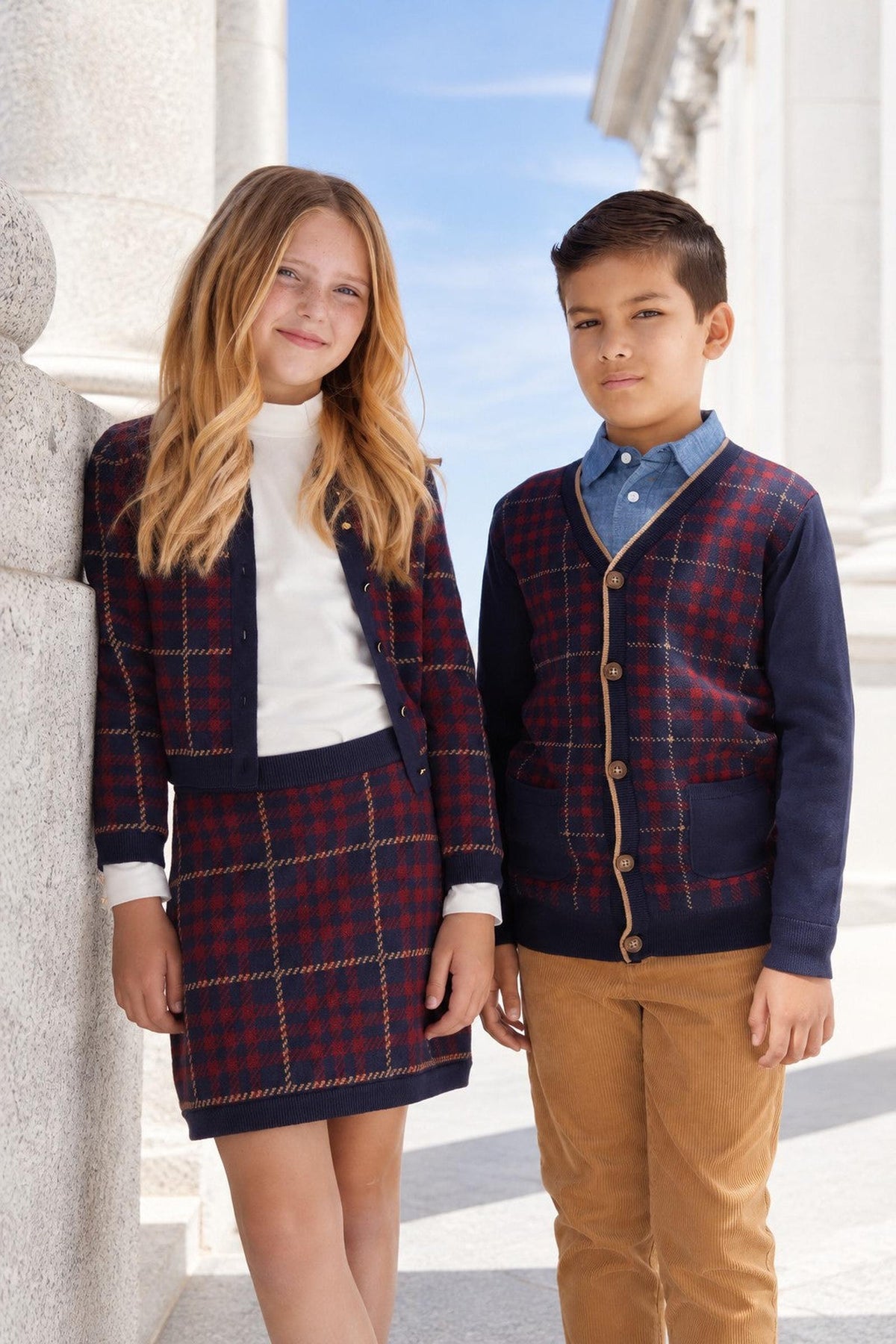 Organic Cotton Tipped Cardigan, Navy Plaid, Sizes 2T-18