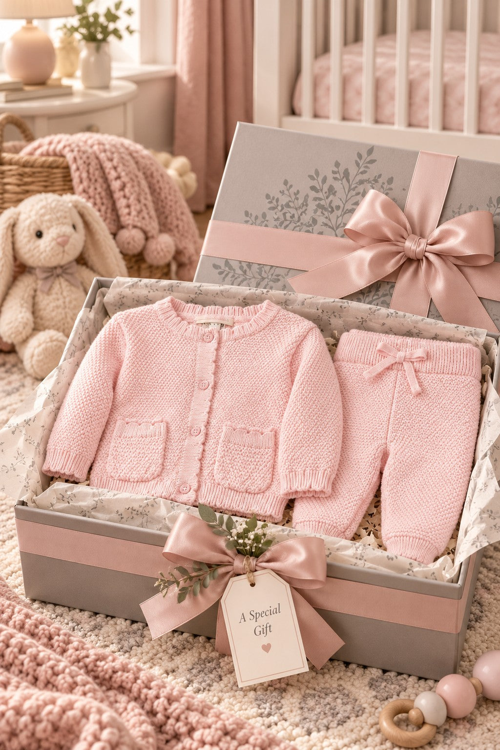 Organic Cotton Cardigan and Legging Set, Baby, Pale Pink