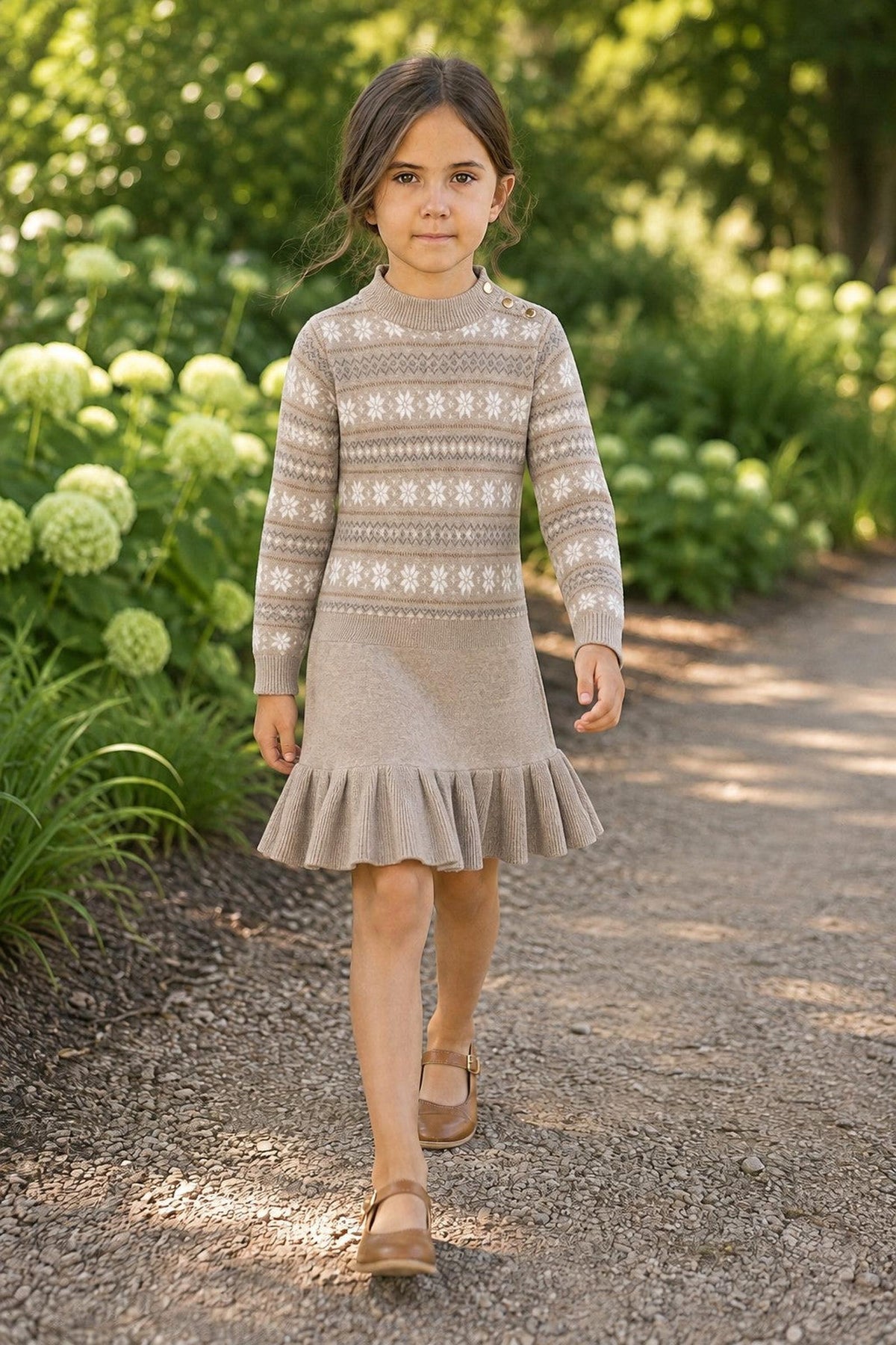 Organic Cotton Mock Neck Flounce Sweater Dress, Light Taupe, Toddler & Kids