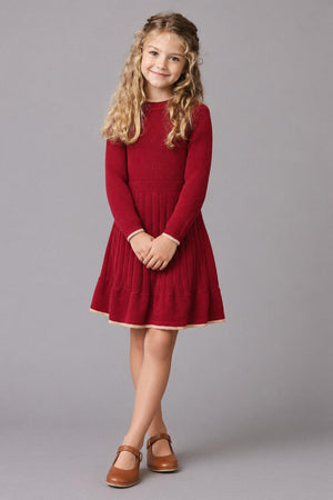 Organic Cotton Mock Neck Flounce Sweater Dress, Oxblood, Toddler & Kids