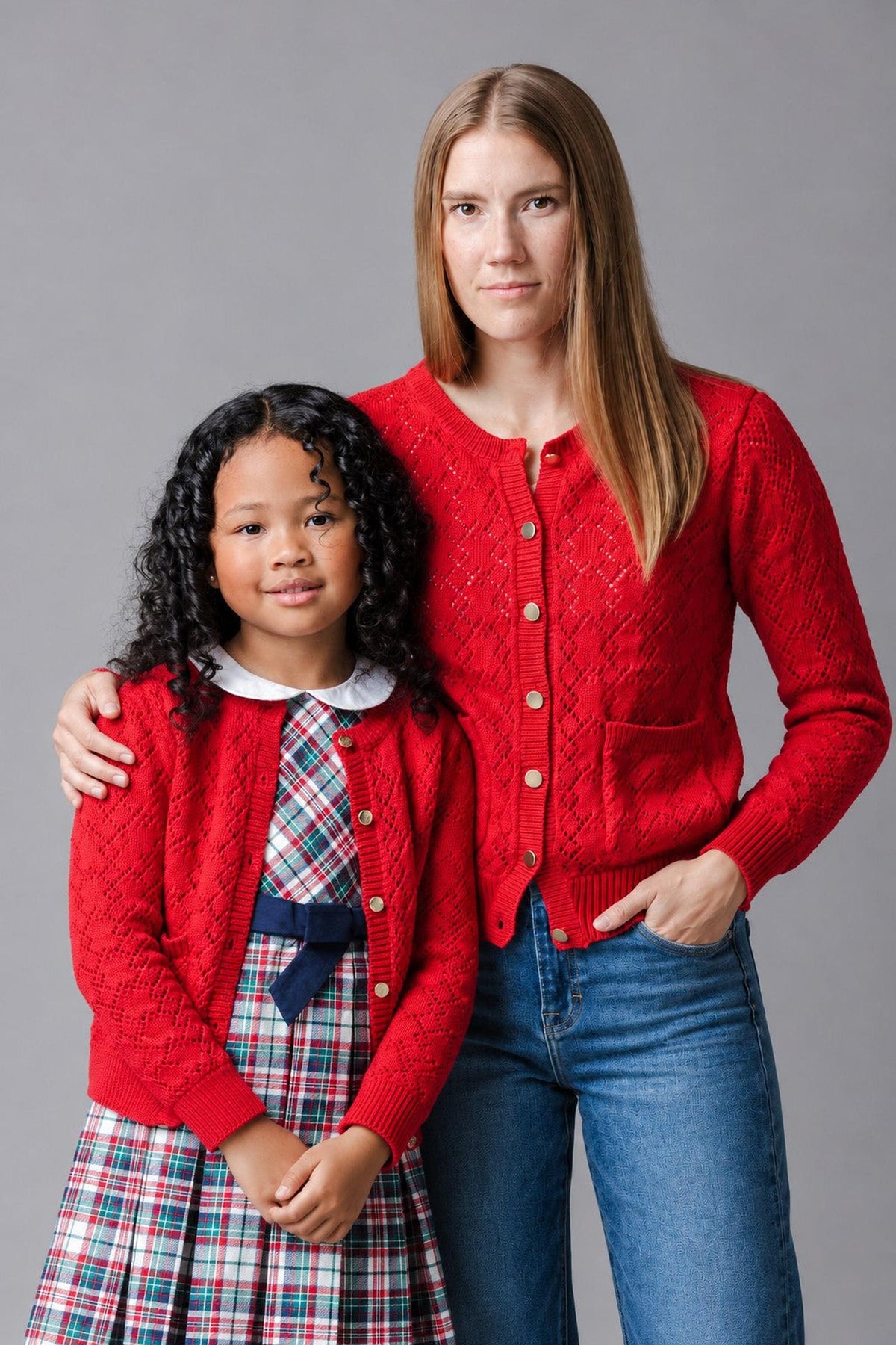 Organic Cotton Pointelle Cardigan Sweater, Red, Toddler & Kids, Family Matching