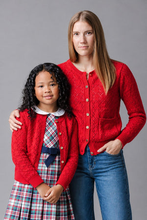 Organic Cotton Pointelle Cardigan Sweater, Red, Toddler & Kids, Family Matching