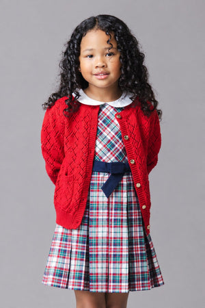 Organic Cotton Pointelle Cardigan Sweater, Red, Toddler & Kids, Family Matching