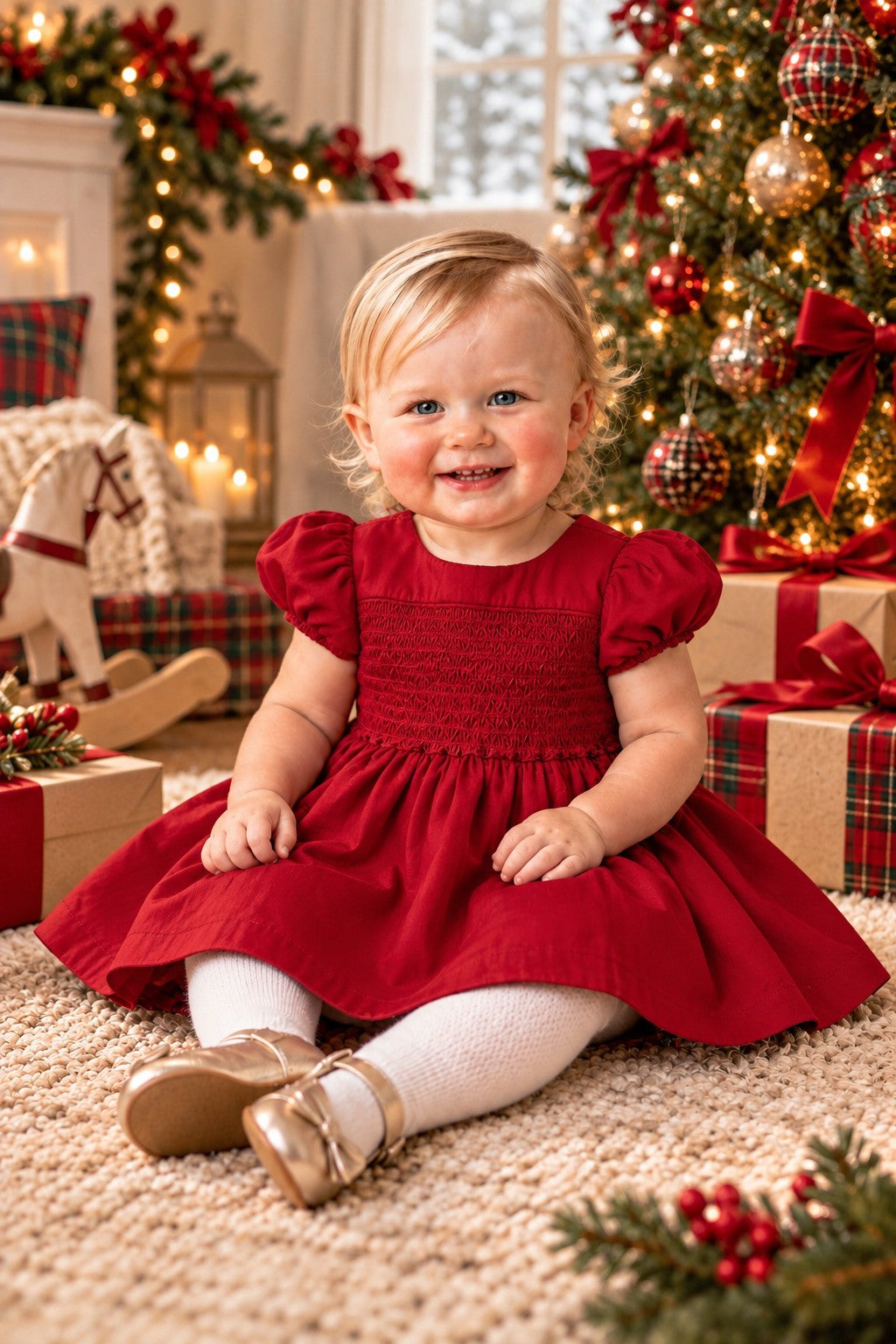 Organic Cotton Sateen Smocked Puff Sleeve Baby Dress, Family Matching