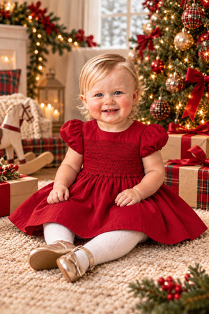 Organic Cotton Sateen Smocked Puff Sleeve Baby Dress, Family Matching