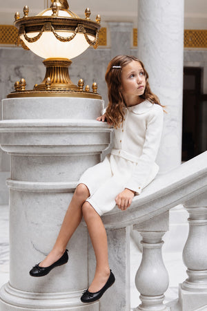 Organic Cotton French Look Sweater Dress, Soft White, Toddler & Kids