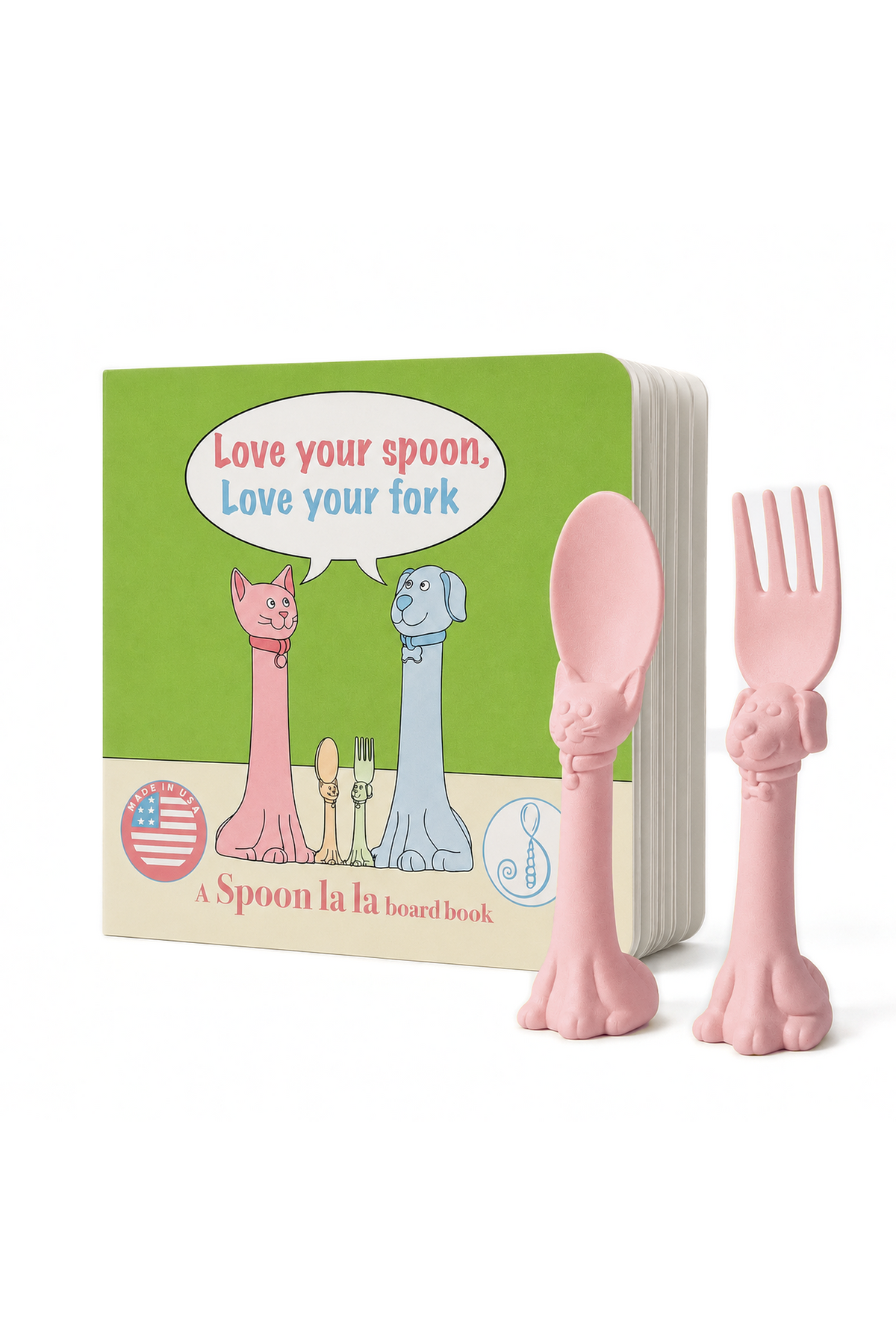 Spoon la la Toddler Spoon & Fork + Board Book Gift Set