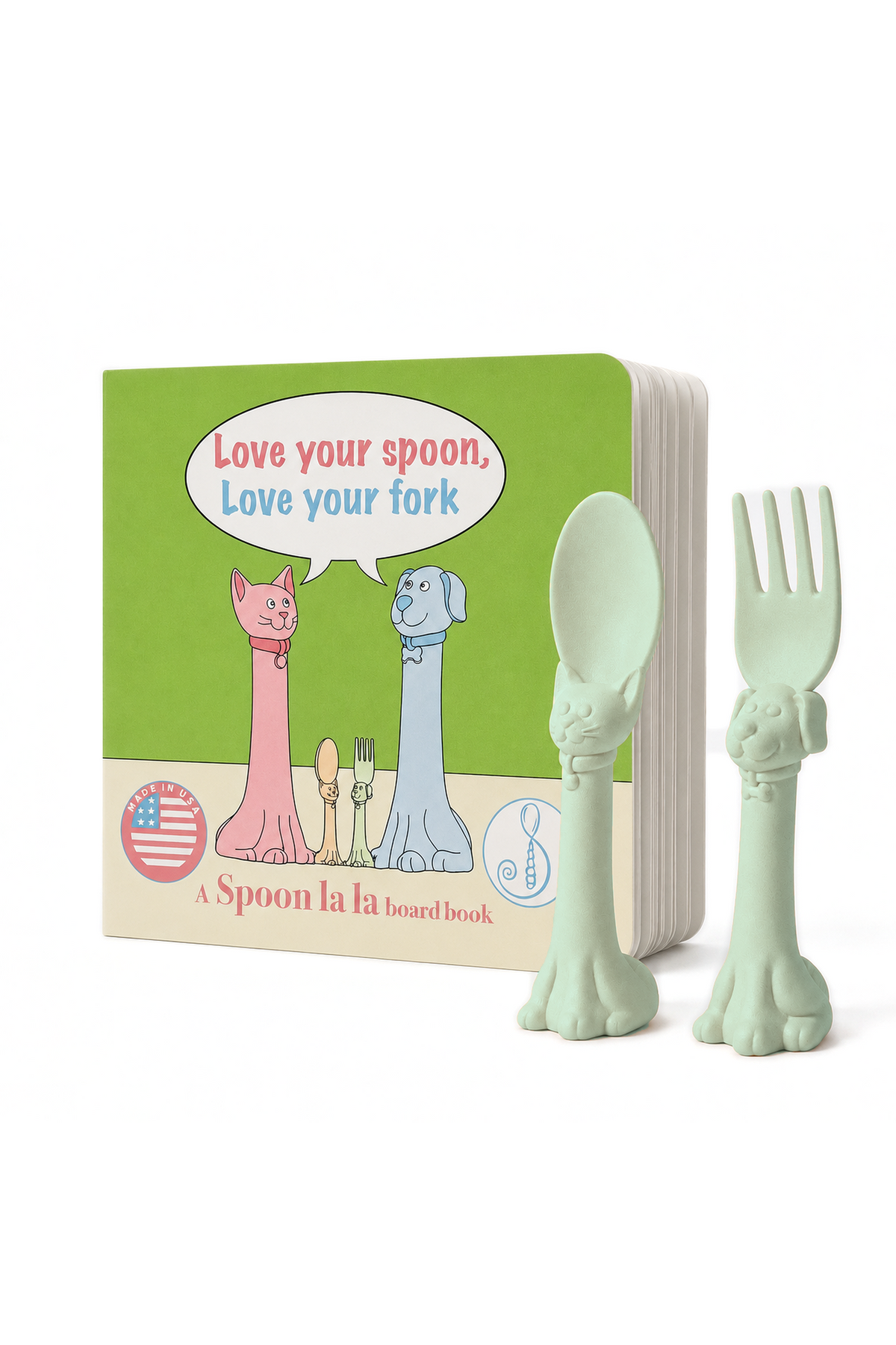 Spoon la la Toddler Spoon & Fork + Board Book Gift Set
