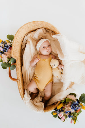 Baby Girl Yellow Bow Pointelle Tank Bodysuit | Cotton