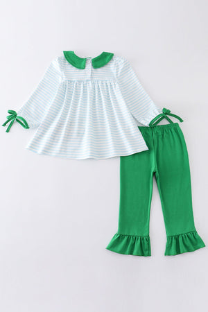 Maeve's green clover applique stripe girl set