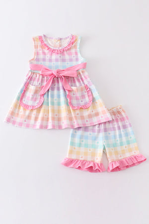 Evie's Rainbow Pastel Plaid Girl - 2 Piece Fashion Set