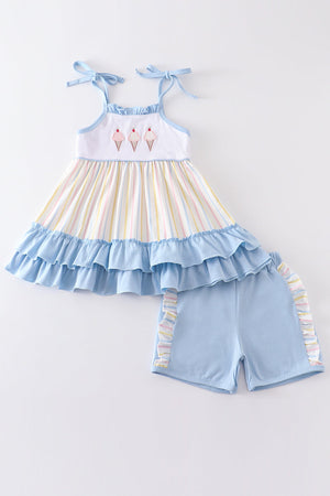 Girl's Multicolored Stripe Ice Cream Applique | 2 Piece Set