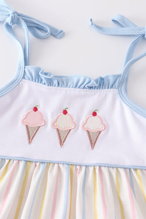 Girl's Multicolored Stripe Ice Cream Applique | 2 Piece Set