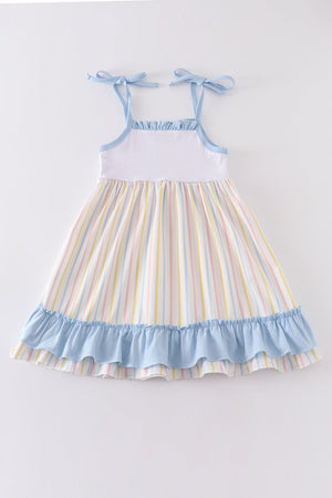 Girl's Multicolored Stripe Ice Cream Applique Summer Dress