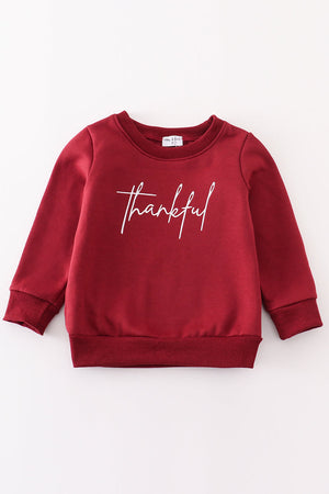 Mom & Me Maroon Thankful Long-Sleeve Sweatshirt