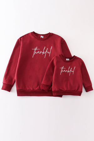 Mom & Me Maroon Thankful Long-Sleeve Sweatshirt