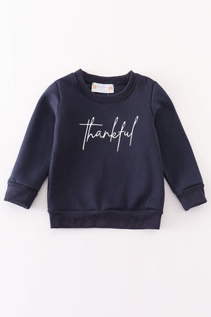 Mom & Me Navy Blue Thankful Long-Sleeve Sweatshirt