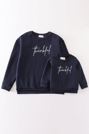 Mom & Me Navy Blue Thankful Long-Sleeve Sweatshirt