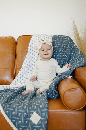 Navy Berry + Cream Berry Lace Muslin Crib Quilt  | 100% Cotton | Baby Essentials