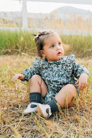 Liberty Floral Long Sleeve Ruffle Bubble Romper | 100% Cotton