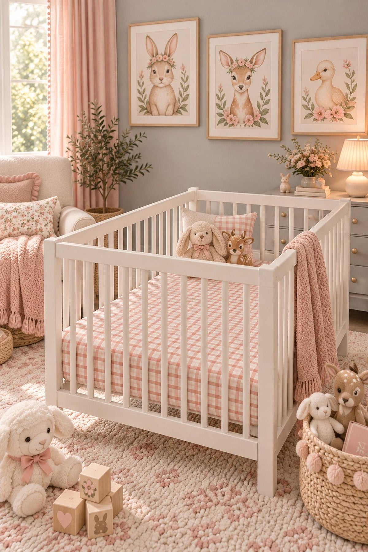 Pink Gingham Muslin Crib Cotton Sheet