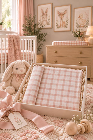 Pink Gingham Muslin Swaddle Cotton Blanket