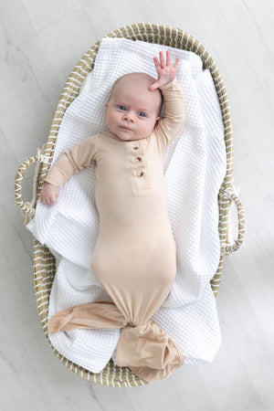 Knotted Baby Gown & Hat Set | Sand/Honey | Modal