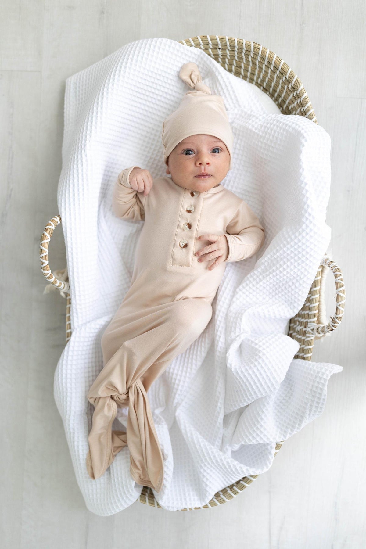 Knotted Baby Gown & Hat Set | Sand/Honey | Modal