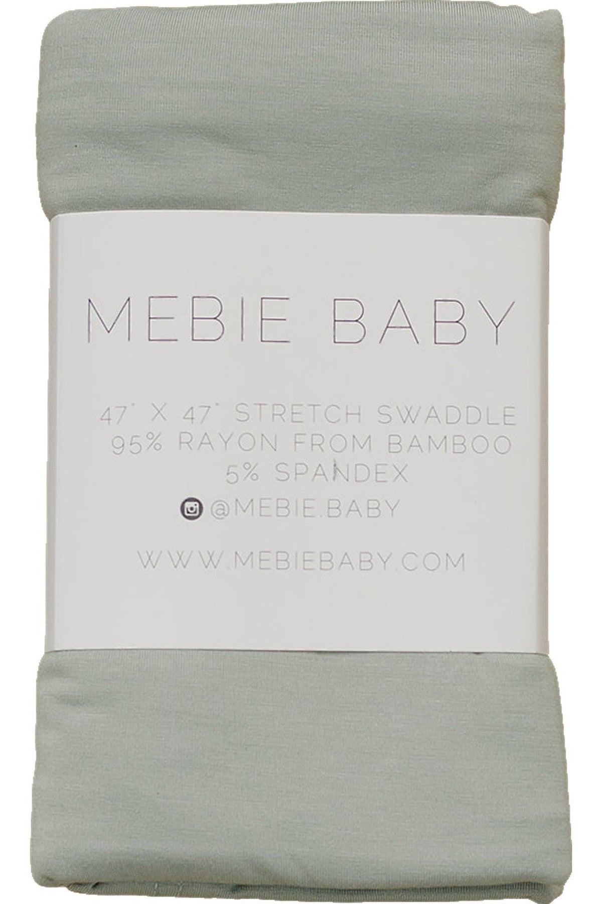 Mebie Baby Sage Stretch Swaddle Blanket made of bamboo fabric, packaged in a minimalist white label.