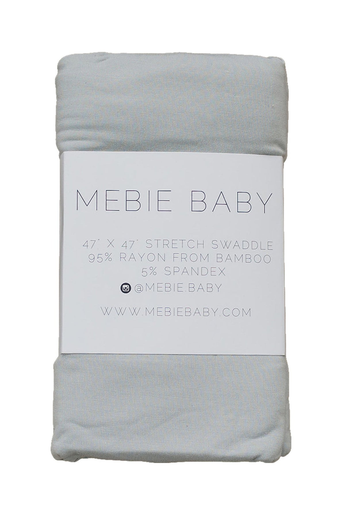 Mebie Baby Stone Stretch Swaddle Blanket in light gray, made of 95% bamboo rayon and 5% spandex.