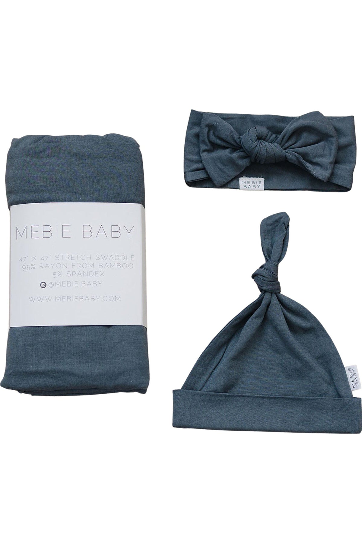 Dusty Blue Swaddle Blanket + Hat OR Head Wrap Set | Bamboo  | Baby Essentials