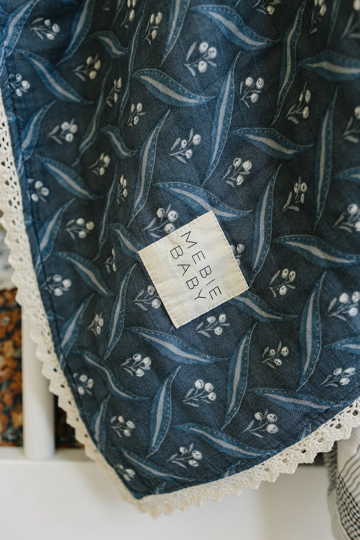 Navy Berry + Cream Berry Lace Muslin Crib Quilt  | 100% Cotton | Modern