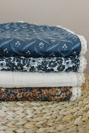 Navy Berry + Cream Berry Lace Muslin Crib Quilt  | 100% Cotton | Baby Essentials