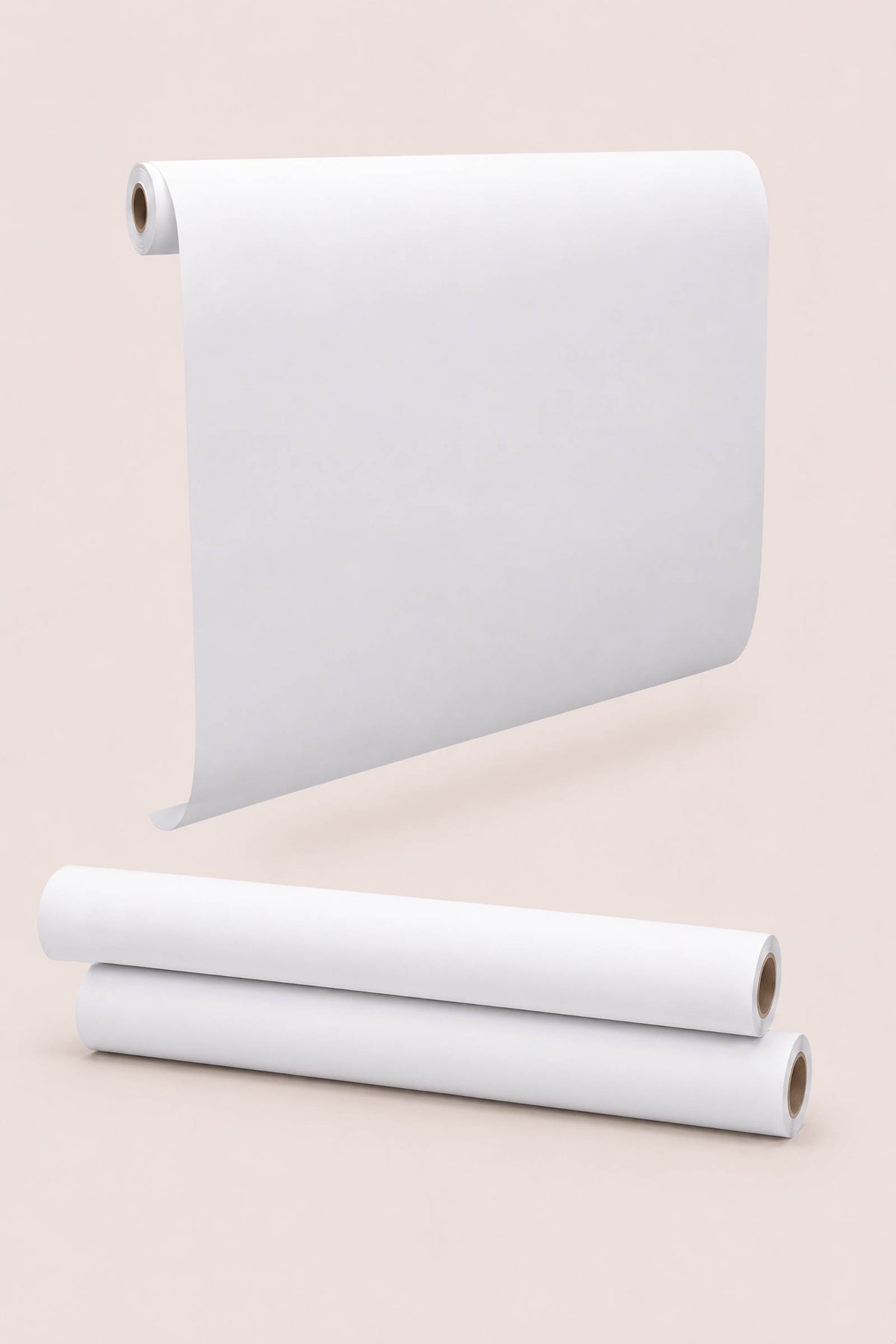 A stack of three white paper rolls is displayed against a soft, neutral background. The rolls are designed for drawing and creative projects, providing ample space for artistic expression.