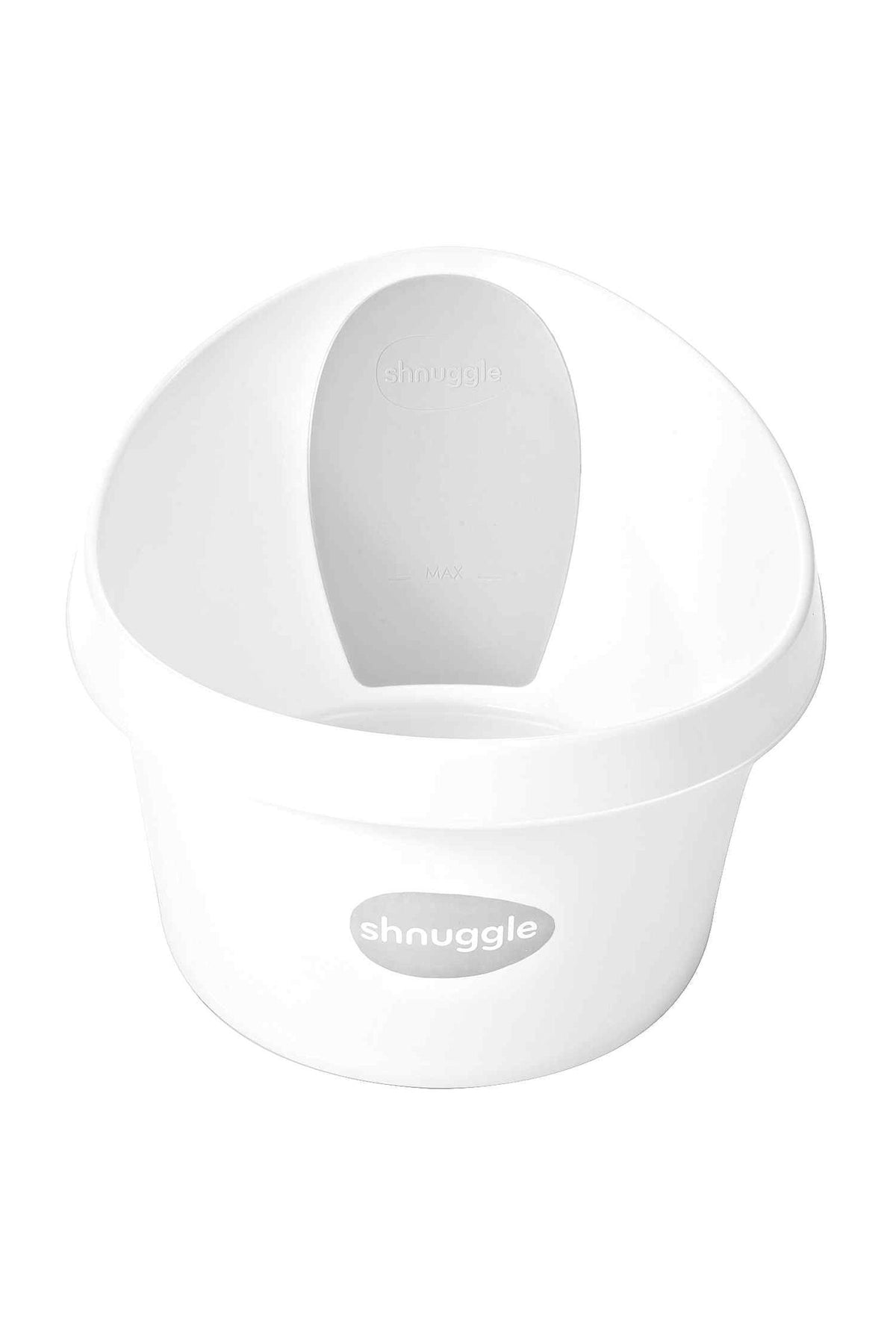 White Shnuggle Toddler Bath Tub with a supportive backrest, designed for comfort and play.