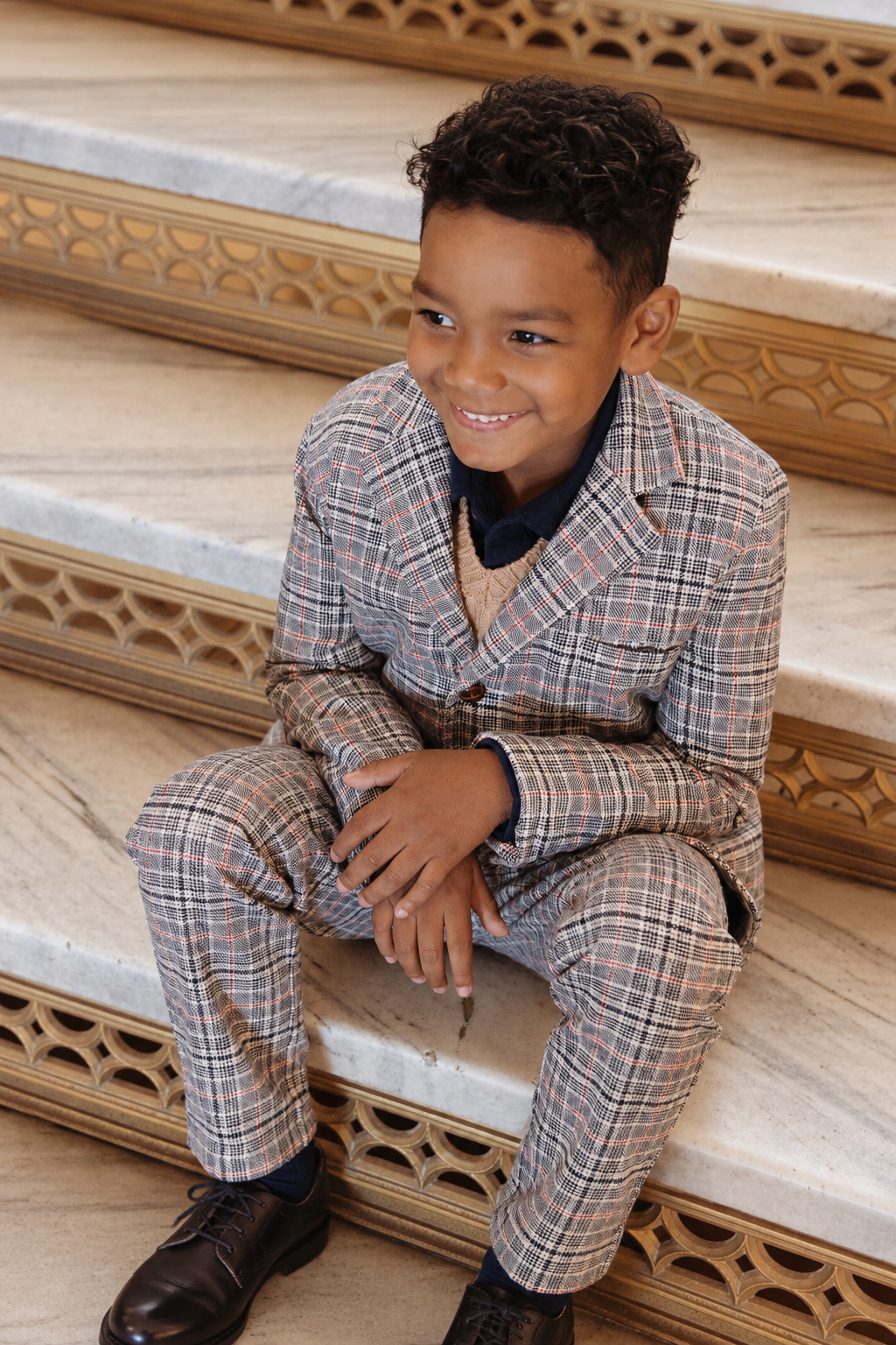 Organic Brushed Cotton Suit Jacket, Navy Glen Plaid, Sizes 2T-16