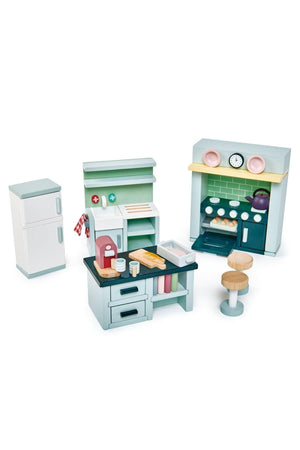 Set of toy kitchen furniture on a white background