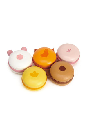 Five colorful, animal-themed wooden stacking toys from Tender Leaf, designed for fun and imaginative play.