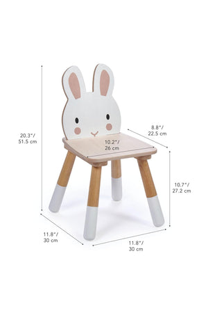 A cheerful white wooden chair with a bunny face design features natural wood legs and a smooth seat. Its designed for toddlers, promoting playful and safe seating for young children.